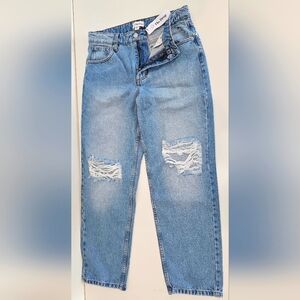 NWT The Drop Women's Luca High Rise Distressed Loose Straight Fit Size 28